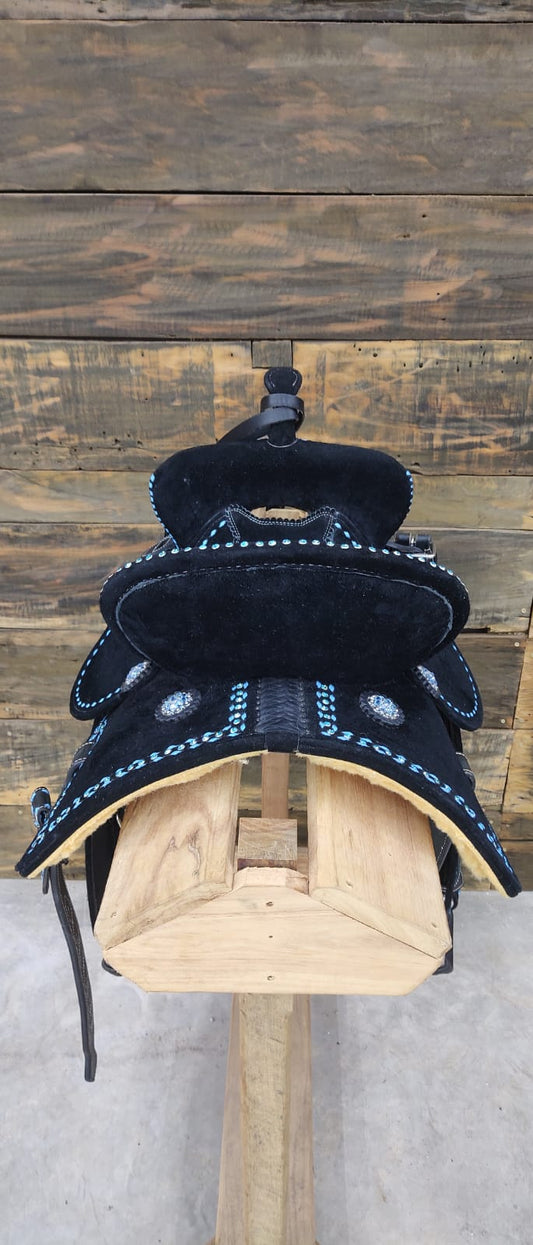 14" Lightweight Barrel Saddle - Black & Turquoise
