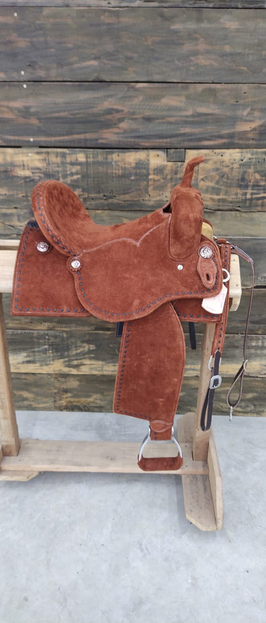 14.5" Lightweight Barrel Saddle - Rough Out & Dark Buckstitch