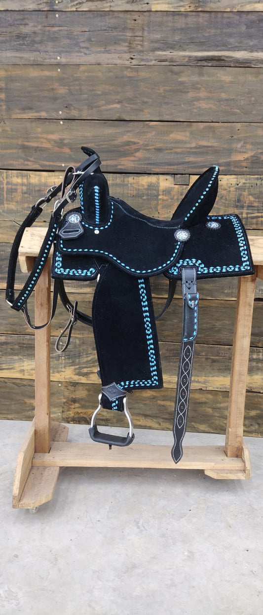 14" Lightweight Barrel Saddle - Black & Turquoise